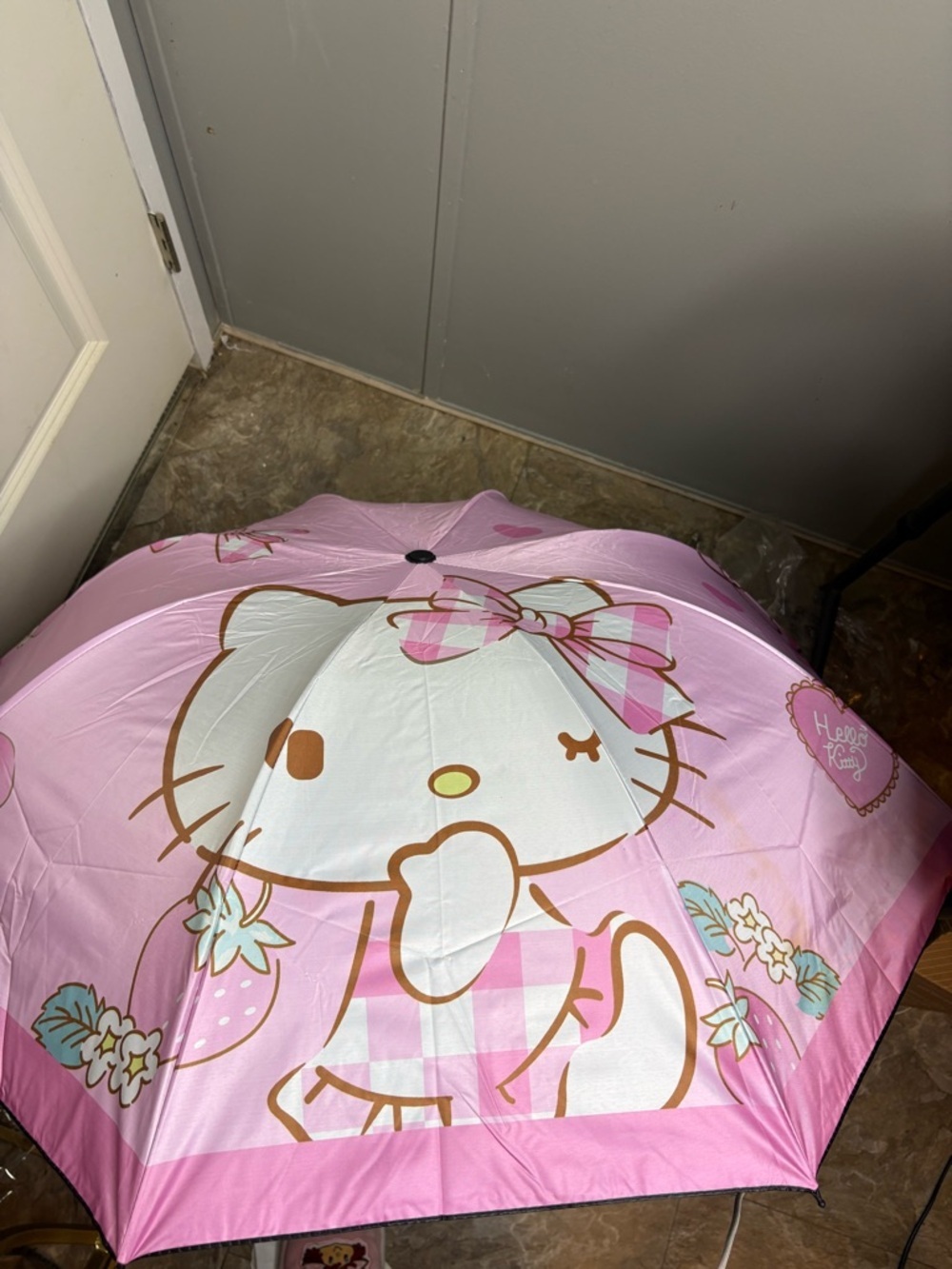 Hello Kitty Pink and White Children's Umbrella with Bow Motif
